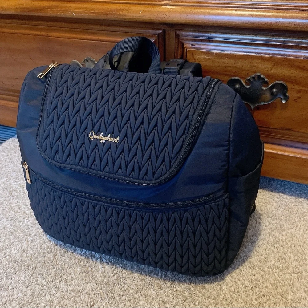 Qualyphant Black Quilted Diaper Bag Backpack